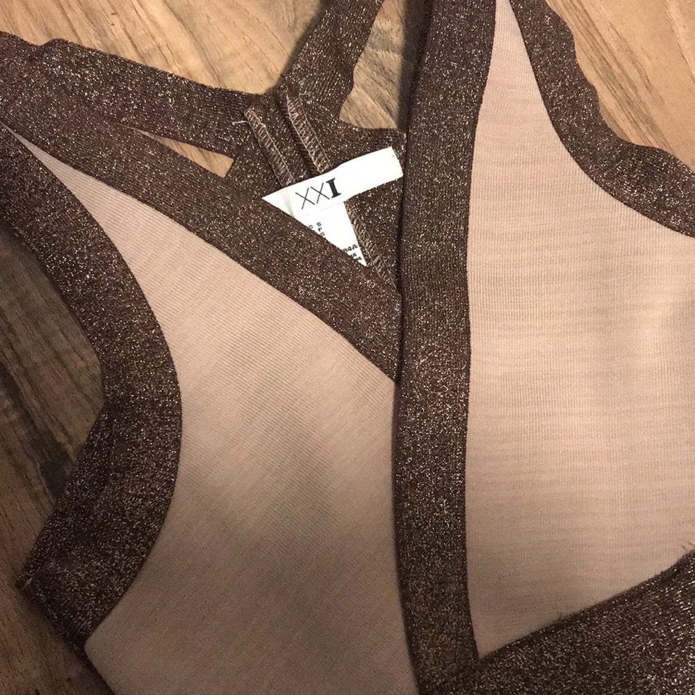 Forever 21 beige and brown glitter bandage bodycon dress - Picture 4 of 13